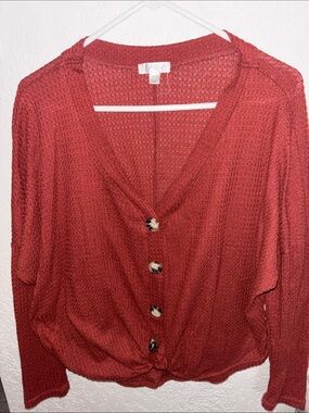 J for Justify Rust Orange V-Neck Button Front Knit Top